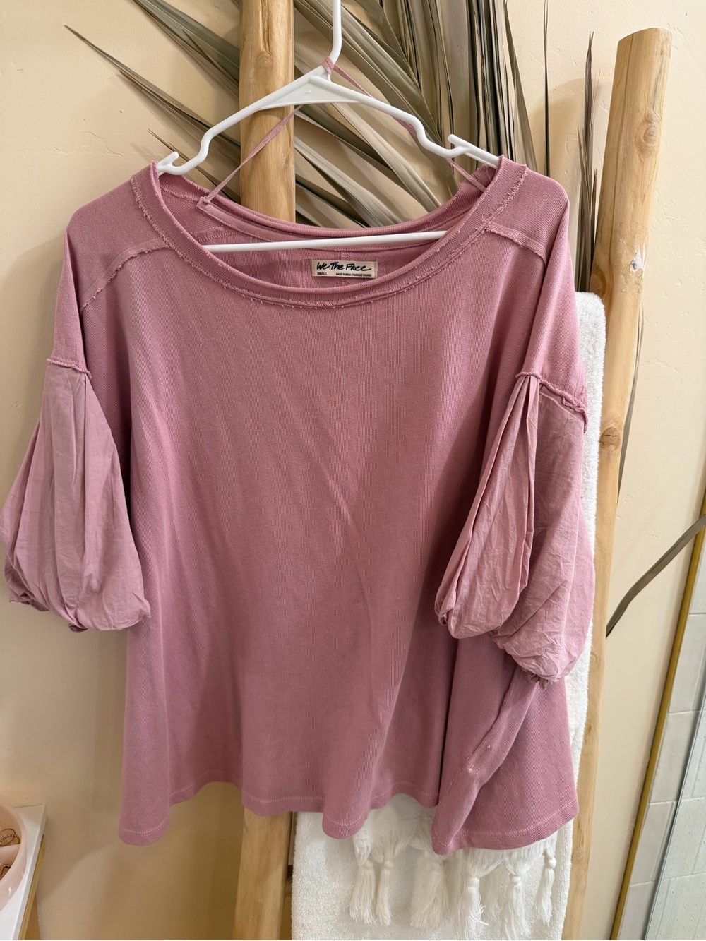 We The Free Mauve Pink Puff-Sleeve Sweatshirt